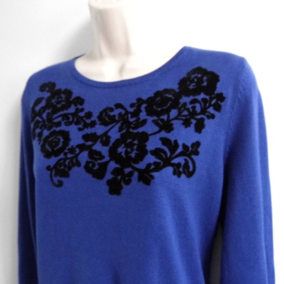 New Cobalt Blue Flowers Sweater - Picture 1 of 7